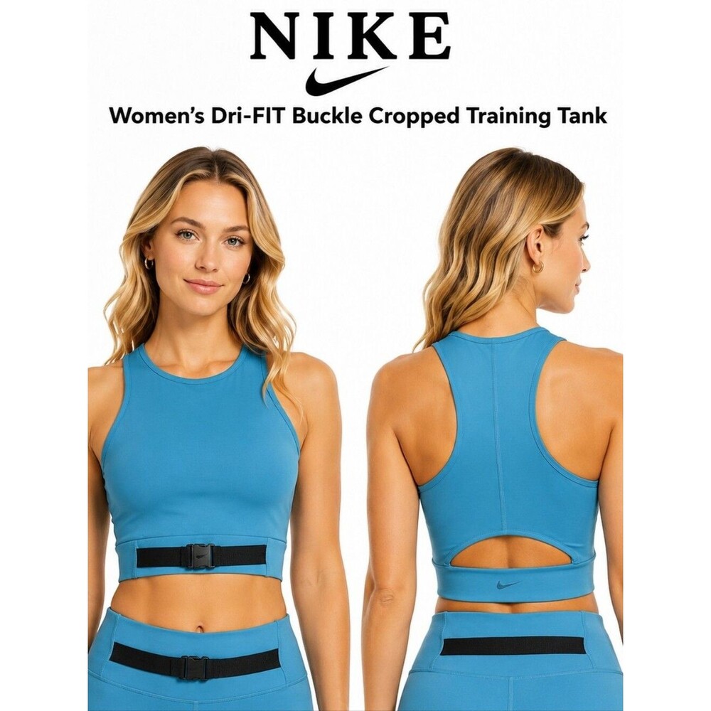 Nike Dri-FIT Buckle Cropped Training Tank Top Women Blue Size Small Athletic